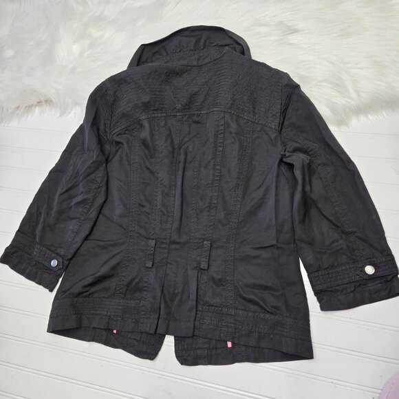 White House Black Market Light Jacket Women's 14 Black Ruffle Collar 3/4 Sleeve - Picture 5 of 8